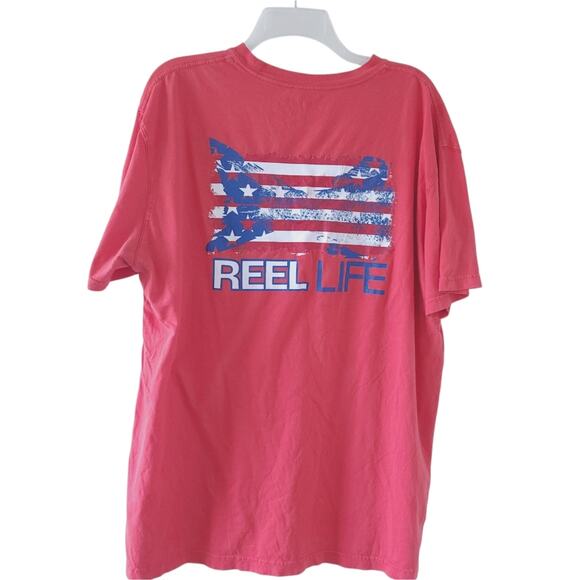 Mens Reel Life T-Shirt XL Red American Flag Graphic Patriotic - Picture 2 of 6